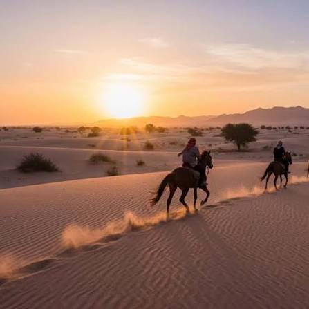 Riders on horseback at sunrise